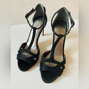 ANTONIO MELANI black jeweled open toe heeled sandals w/ankle strap - sz. 7.5